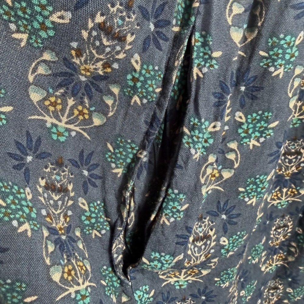 Natural Life Blue Floral Embroidered Boho Mini Dress Womens Large Rayon Pockets - Picture 5 of 12